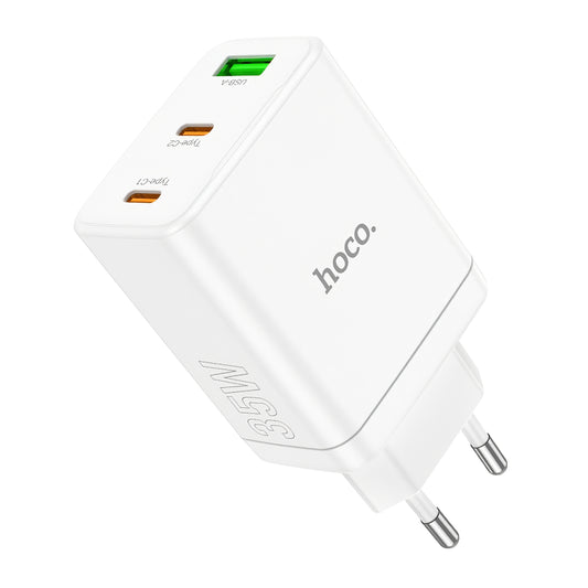 HOCO N33 Power Adapter, 35W, 3A, 1 x USB-A - 2 x USB-C, White