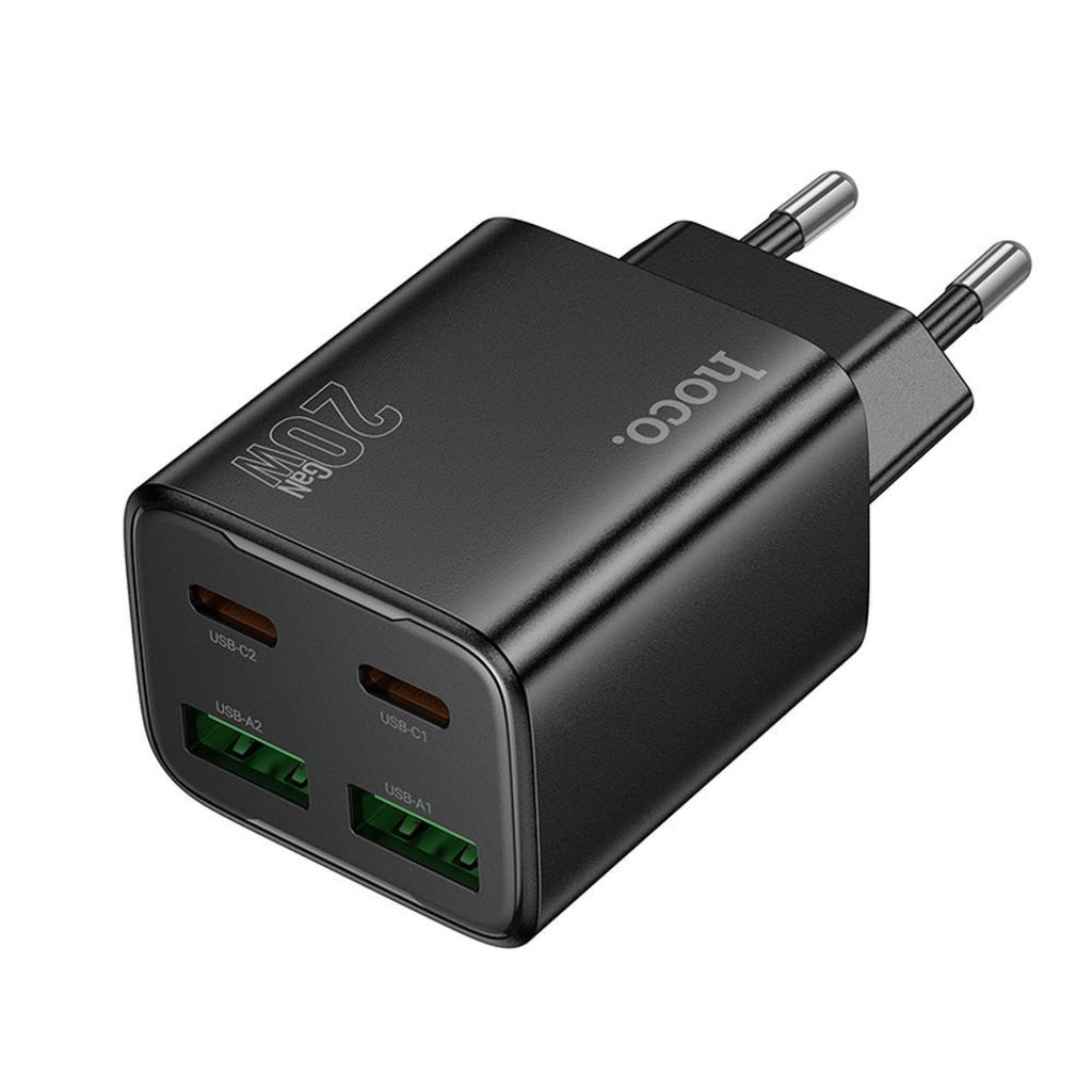 HOCO N55 Network Charger, 20W, 3A, 2 x USB-A - 2 x USB-C, Black
