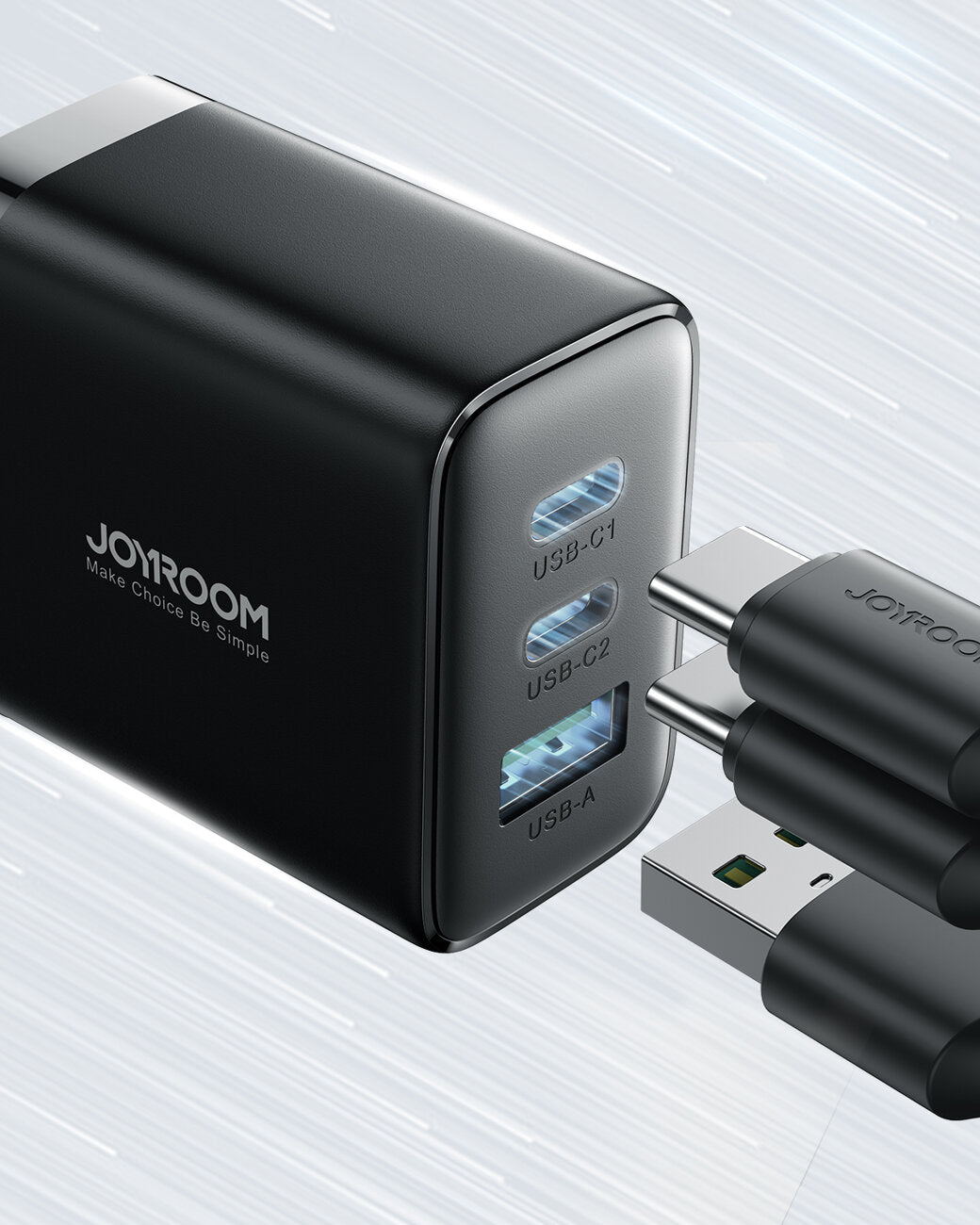 Joyroom JR-TCF10 Power Adapter, 32W, 3A, 1 x USB-A - 2 x USB-C, Black