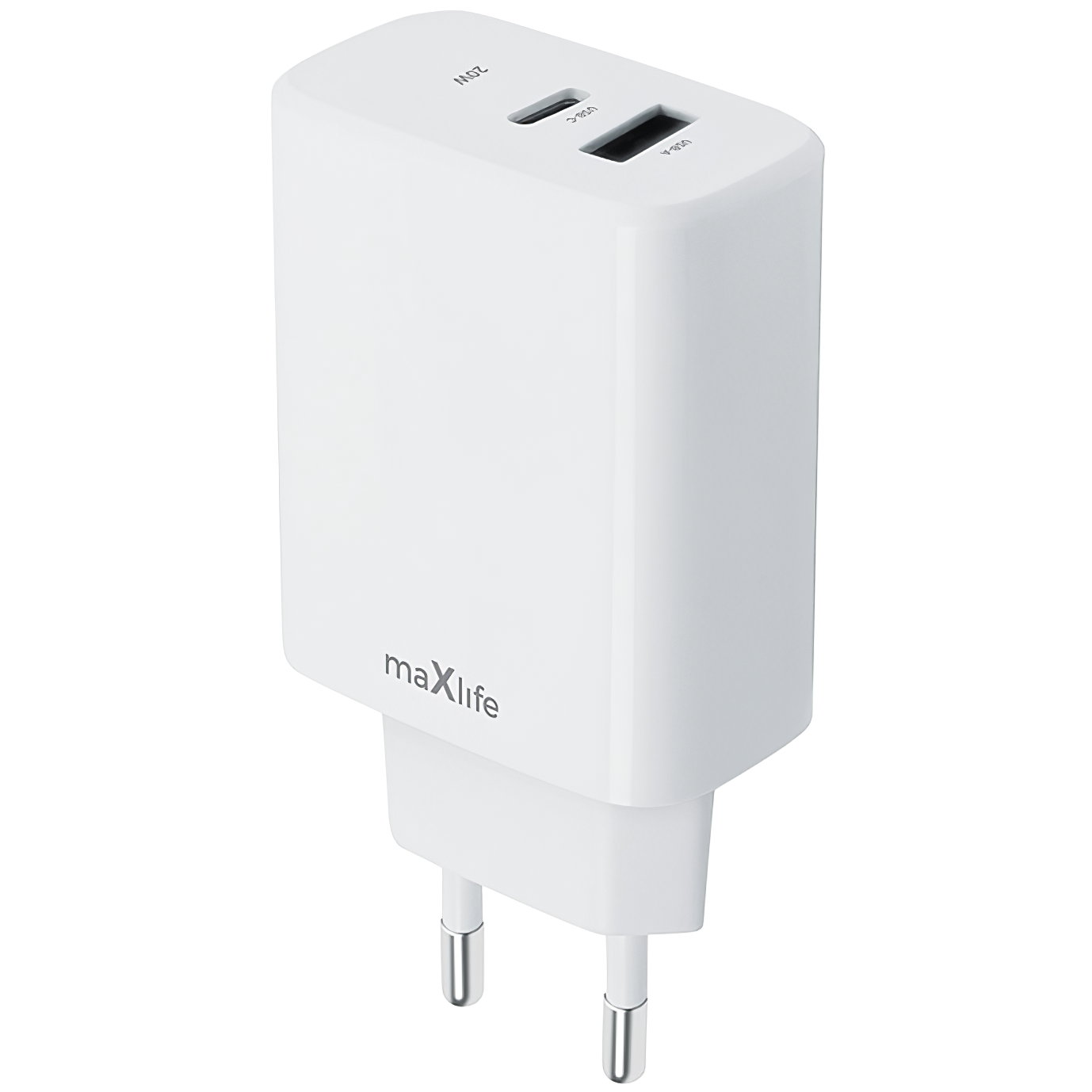 MaXlife MXTC-10-20AC Power Adapter, 20W, 3A, 1 x USB-A - 1 x USB-C, White