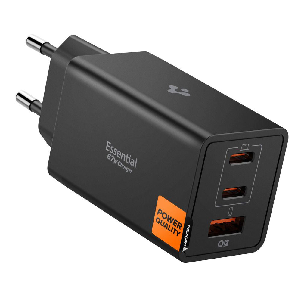 Spigen Essential Network Charger, 67W, 3.25A, 1 x USB-A - 2 x USB-C, Black