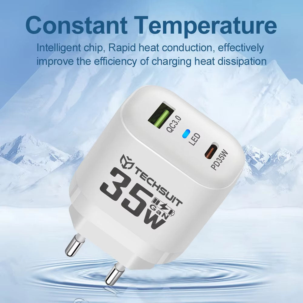 Techsuit CHPD174 Network Charger, 35W, 3A, 1 x USB-A - 1 x USB-C, Black