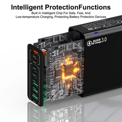 Techsuit CHPD224 Network Charger, 65W, 3.25A, 4 x USB-A - 4 x USB-C, White