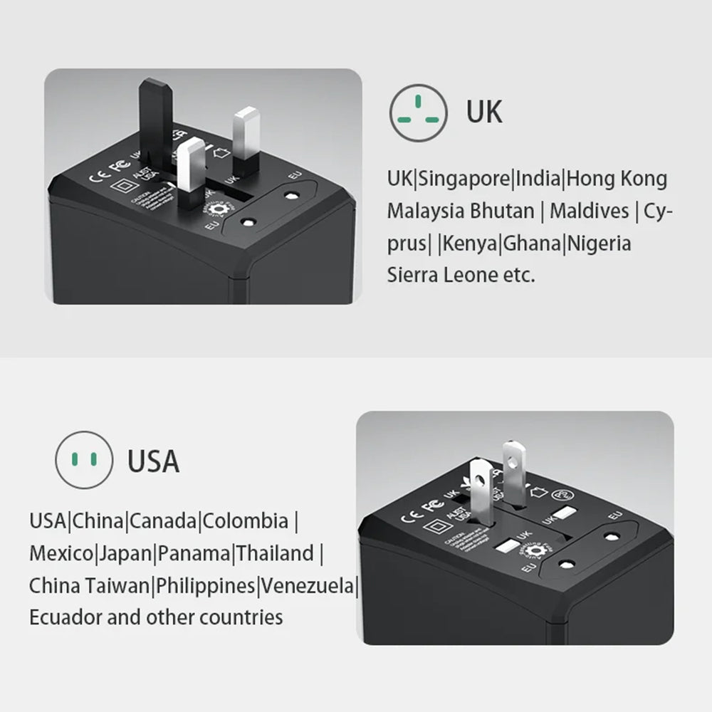 Techsuit HHt204A Travel Network Charger, 15W, 3A, 2 x USB-A - 2 x USB-C, Black