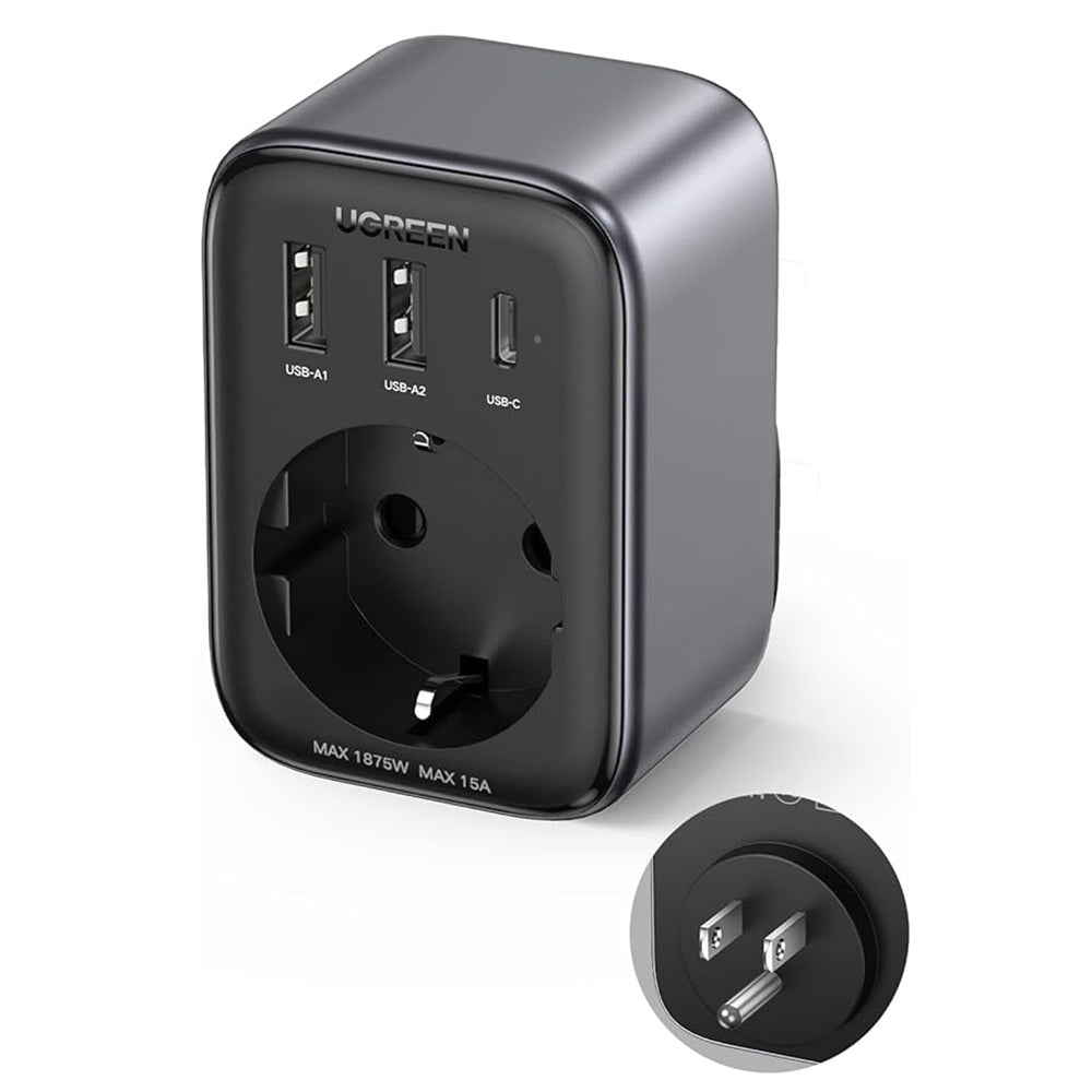 UGREEN 15289 US Network Charger, 30W, 3A, 2 x USB-A - 1 x USB-C - 1 x Schuko, Black