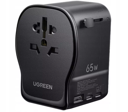 UGREEN Travel S550 Network Charger (55001), 65W, 3.25A, 1 x USB-A - 2 x USB-C, Black