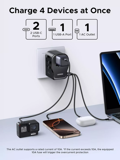 UGREEN Travel S550 Network Charger (55001), 65W, 3.25A, 1 x USB-A - 2 x USB-C, Black