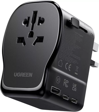 UGREEN Travel S550 Network Charger (55001), 65W, 3.25A, 1 x USB-A - 2 x USB-C, Black