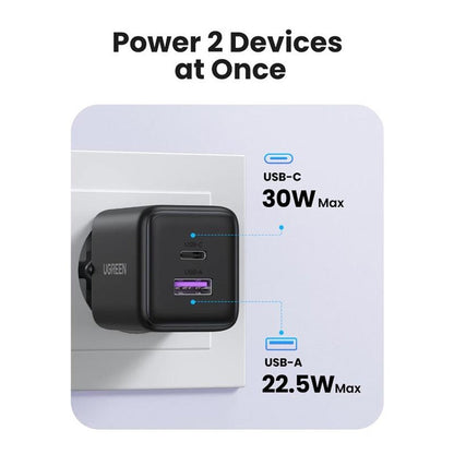 UGREEN X516 Network Charger, 30W, 3A, 1 x USB-A - 1 x USB-C, White