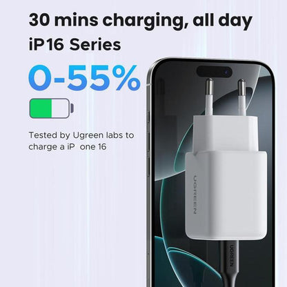 UGREEN X516 Network Charger, 30W, 3A, 1 x USB-A - 1 x USB-C, White