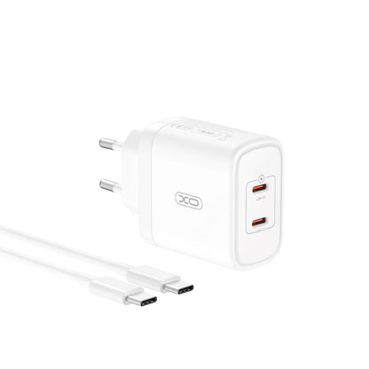 XO Design CE08 USB-C Cable Charger, 50W, 3A, 2 x USB-C, White