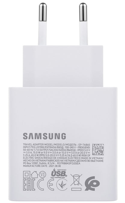 Samsung Network Charger EP-TA865W, 65W, 3.25A, 1 x USB-C, White GP-PTU020SODWQ