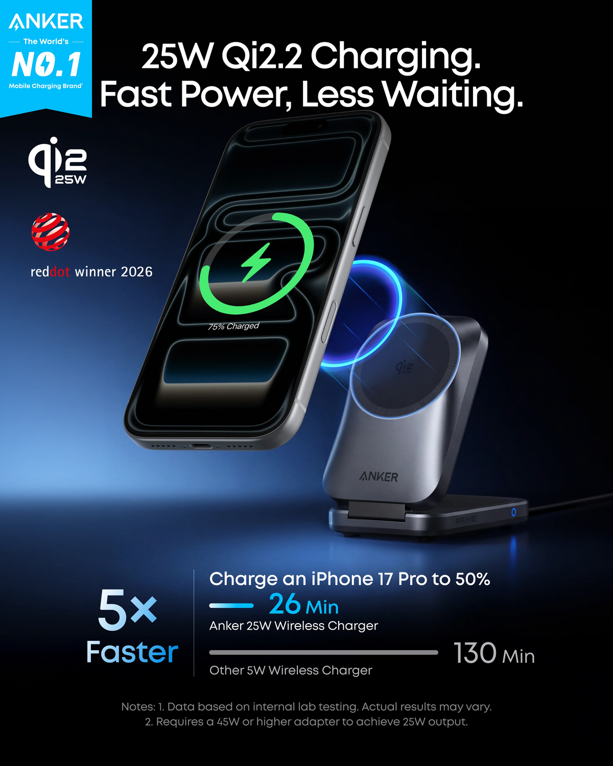 Anker Prime MagGo 3in1 Wireless Charger, 25W, Black A25N1
