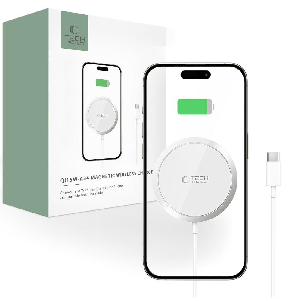 Tech-Protect QI15W-A34 Wireless Charger, 15W, 1.67A, White