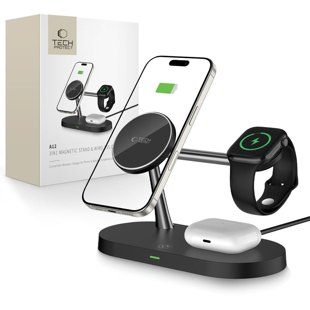 Tech-Protect A12 3in1 Wireless Network Charger, 15W, 1.67A, Black