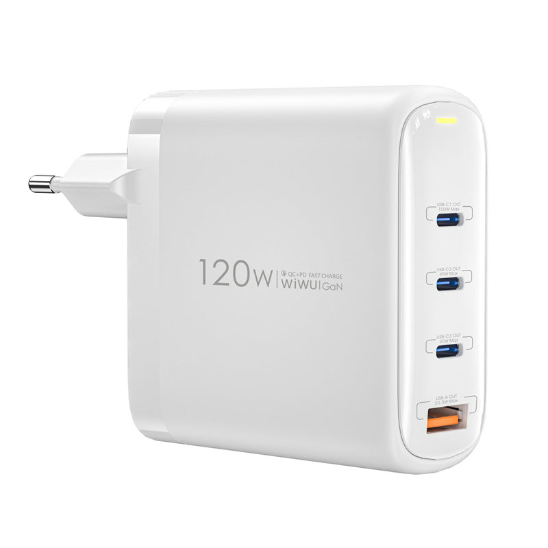 WiWu Wi-U020 Network Charger, 120W, 3A, 1 x USB-A - 3 x USB-C, White