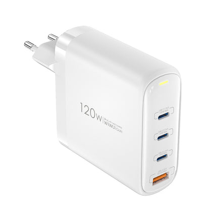 WiWu Wi-U020 Network Charger, 120W, 3A, 1 x USB-A - 3 x USB-C, White