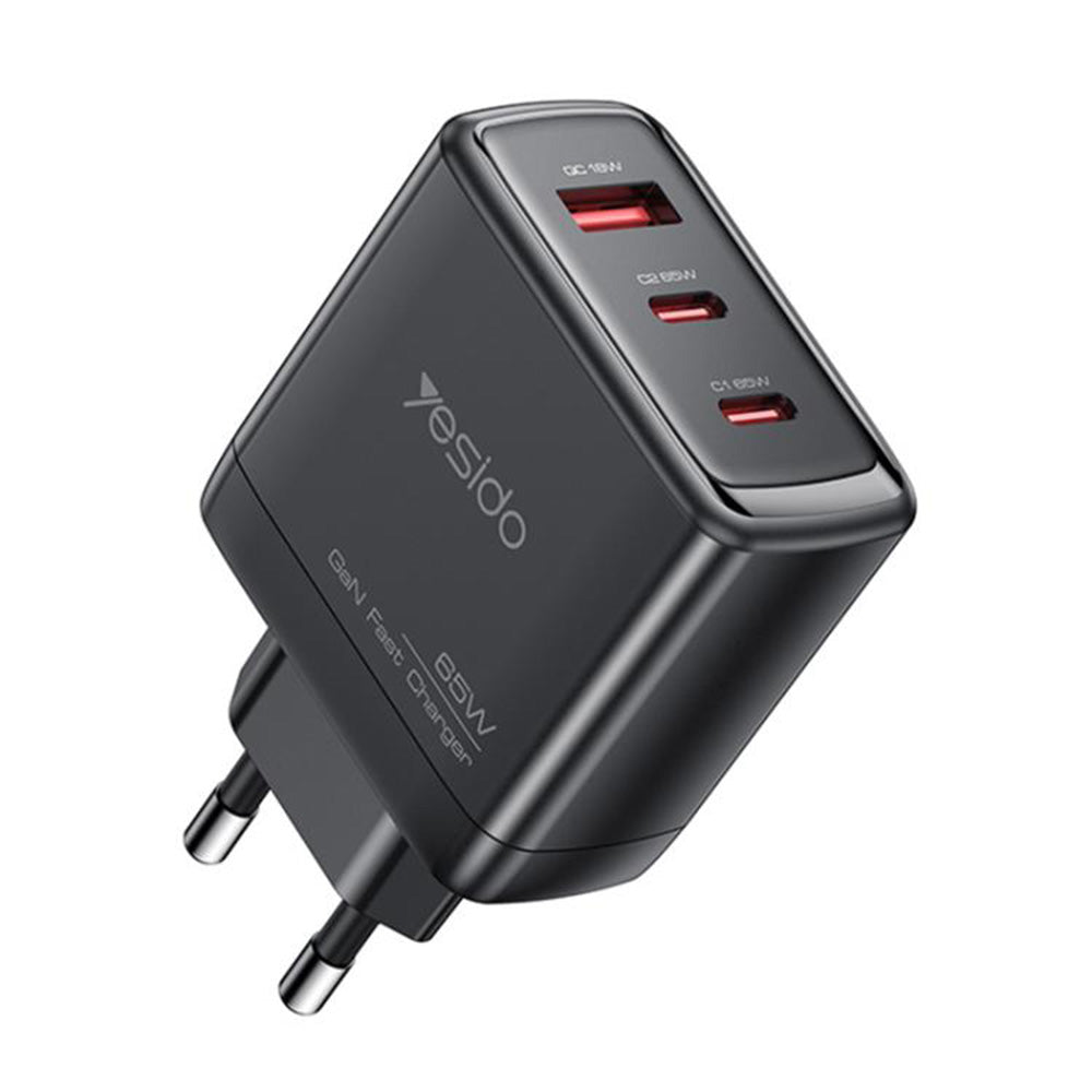 Yesido YC144 Network Charger, 65W, 3.25A, 1 x USB-A - 2 x USB-C, Black