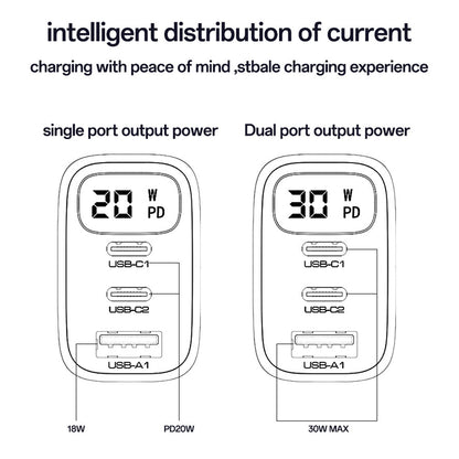 Yesido YC69 Display Network Charger, 30W, 3A, 1 x USB-A - 2 x USB-C, Black