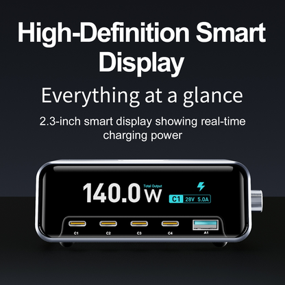 OEM Station Charger WLX-60G, 140W, 5A, 1 x USB-A - 4 x USB-C, Gray