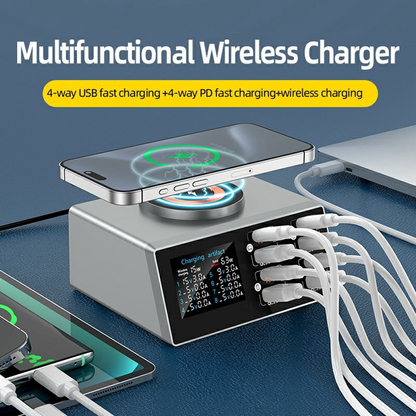 OEM WLX-X9S QI Station Charger, 140W, 3A, 4 x USB-A - 4 x USB-C, Silver