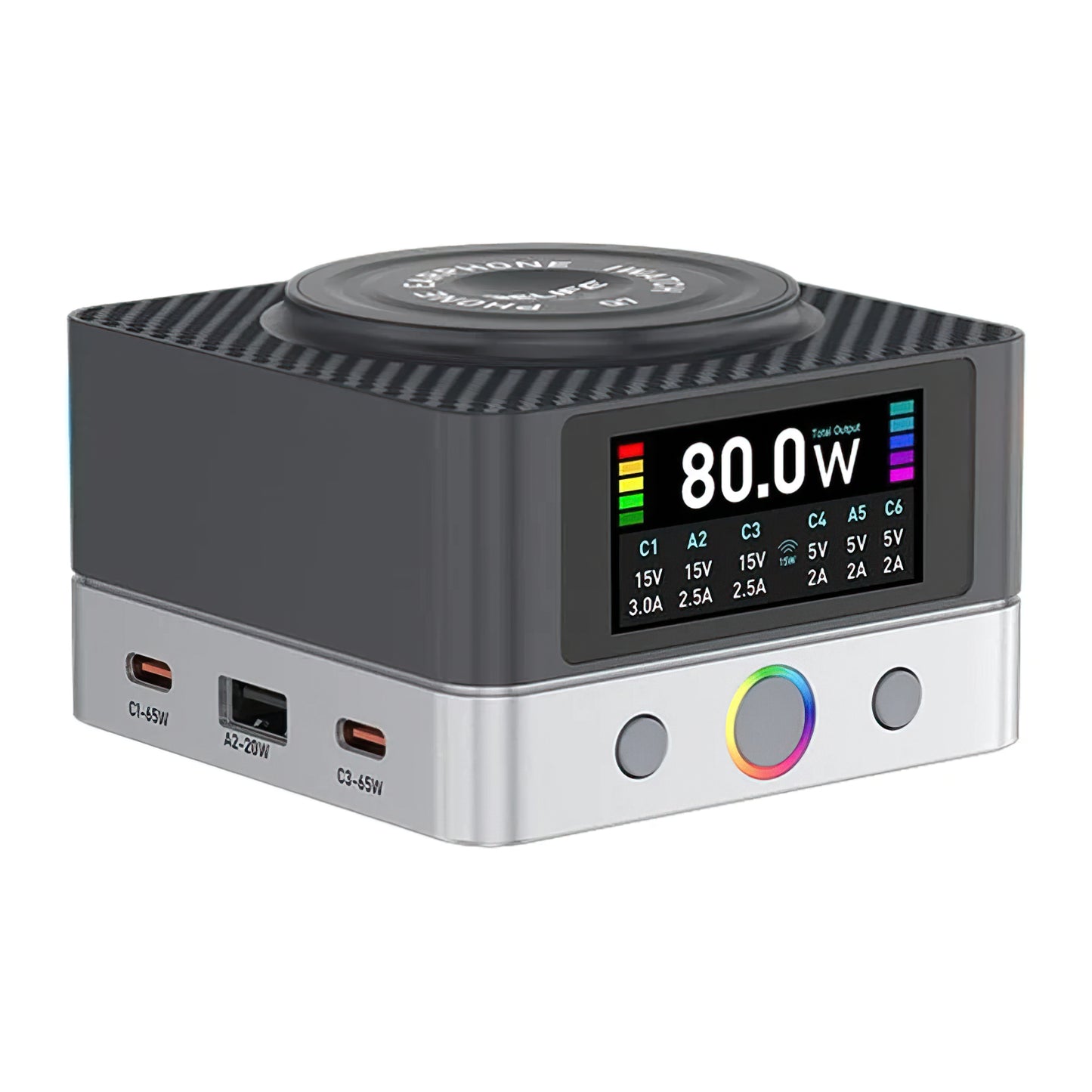 Relife Q7 QI Charging Station, 80W, 3.25A, 2 x USB-A - 4 x USB-C, Gray