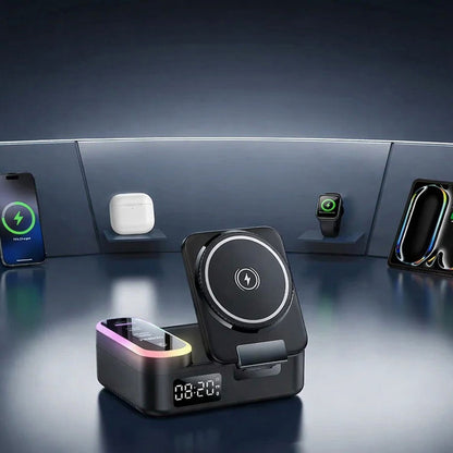 Yesido DS38 Display QI 3in1 Charging Station, 65W, 3A, 1 x USB-A - 2 x USB-C, Black