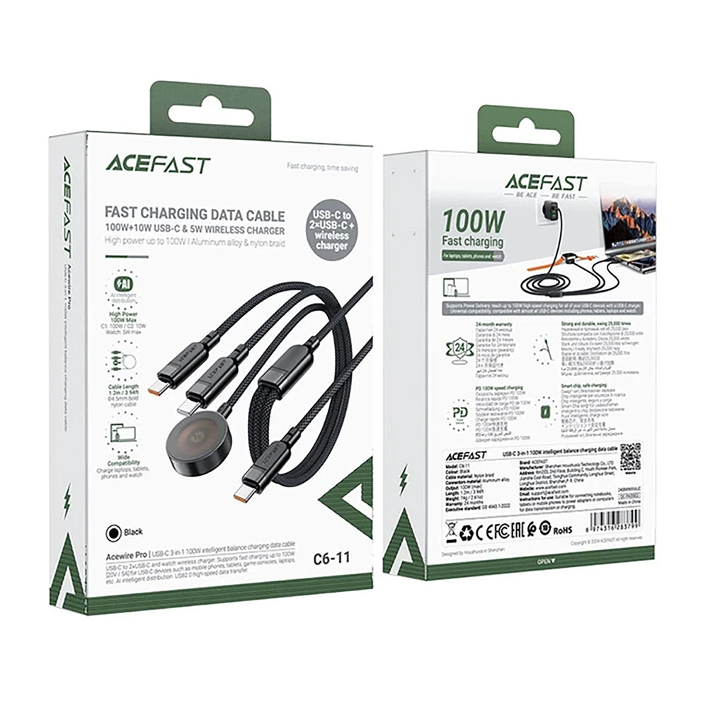 Acefast 4in1 Wireless Charger for Apple Watch Series, USB-C, Black