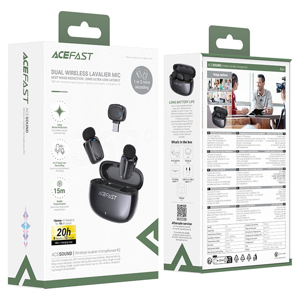 Acefast R2 Lavalier, USB-C, Set of 2 pieces, Black