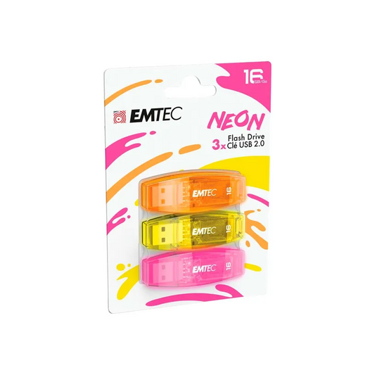 External USB-A Memory Emtec C410 Neon, 16Gb, Set of 3 pieces ECMMD16GC41