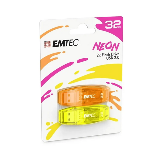 External USB-A Memory Emtec C410 Neon, 32Gb, Set of 2 pieces ECMMD32GC41