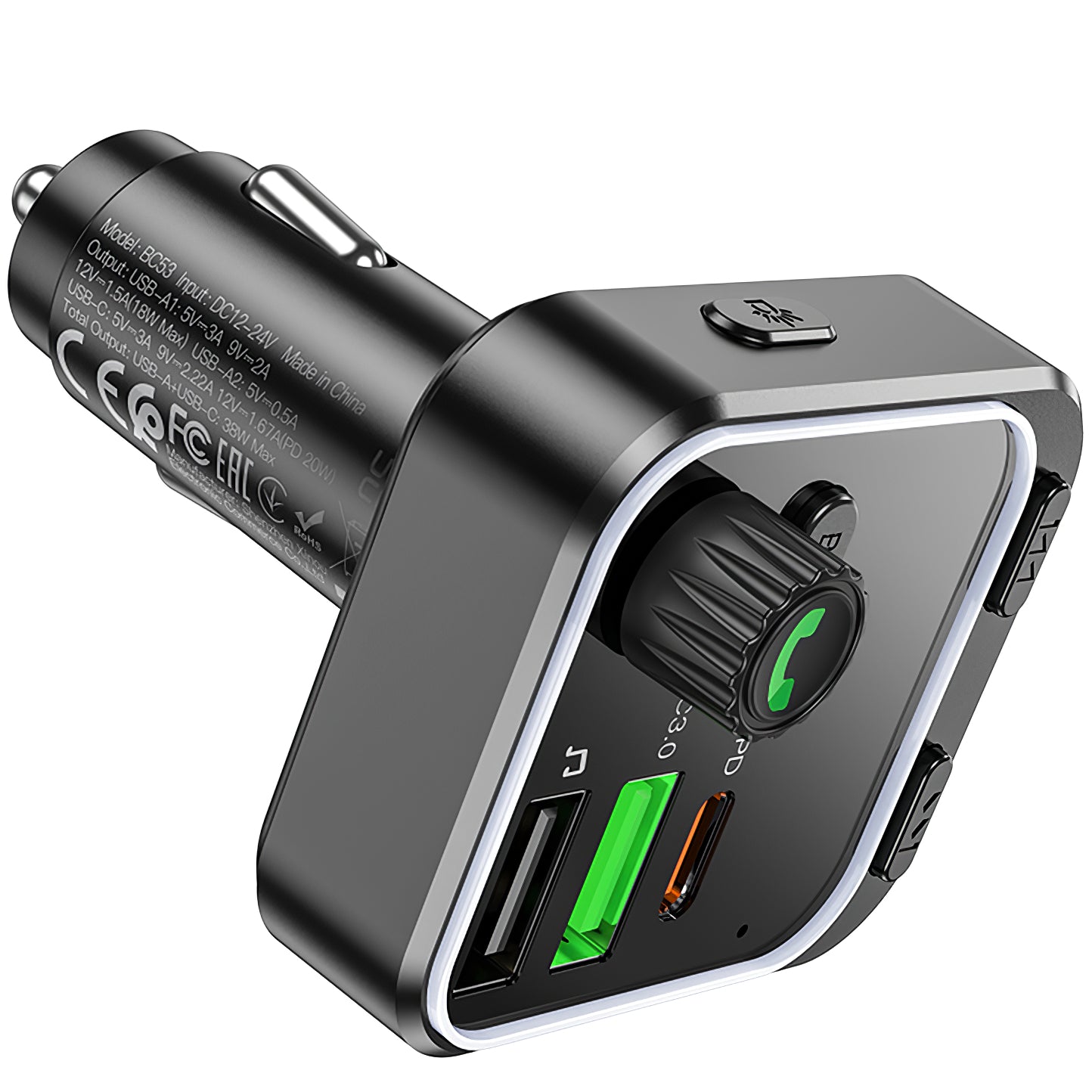 FM Modulator Bluetooth Borofone BC53 Highway, 2 x USB-A - 1 x USB-C