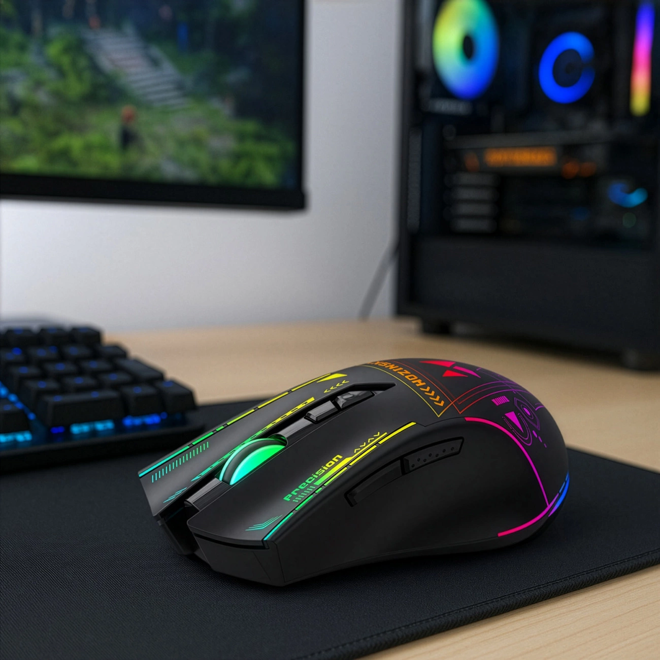 Wireless Gaming Mouse WZK WMGB-3200, 3200DPI, RGB, Black