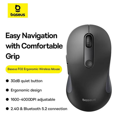 Mouse Wireless Baseus F02, 4000DPI, BT / Wi-Fi, Black B01055505111-01