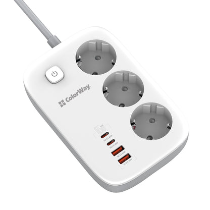ColorWay Extension Cord, 3 x Schuko, White