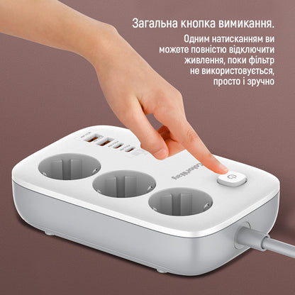 ColorWay Extension Cord, 3 x Schuko, White