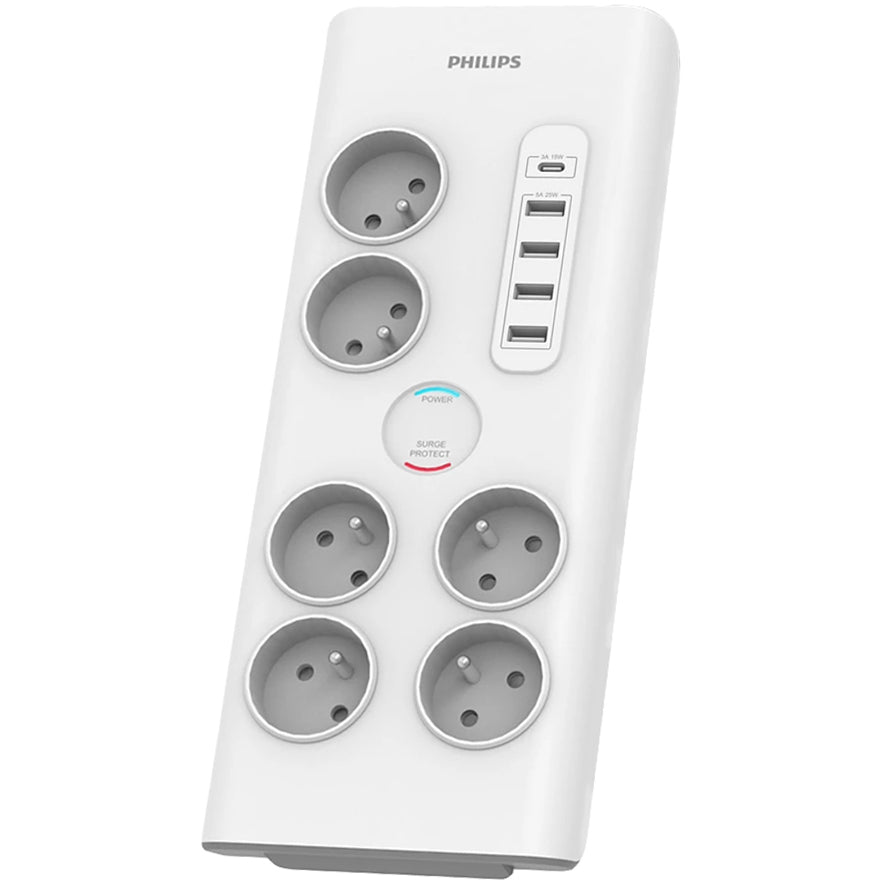 Philips extension cord, 1 x USB-C - 4 x USB-A - 6 x Schuko, White PHIL-SPN7060WA/60