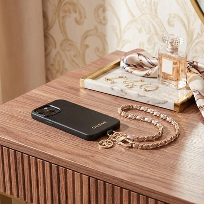 Guess Saffiano 4G Charm Phone Lanyard, Black