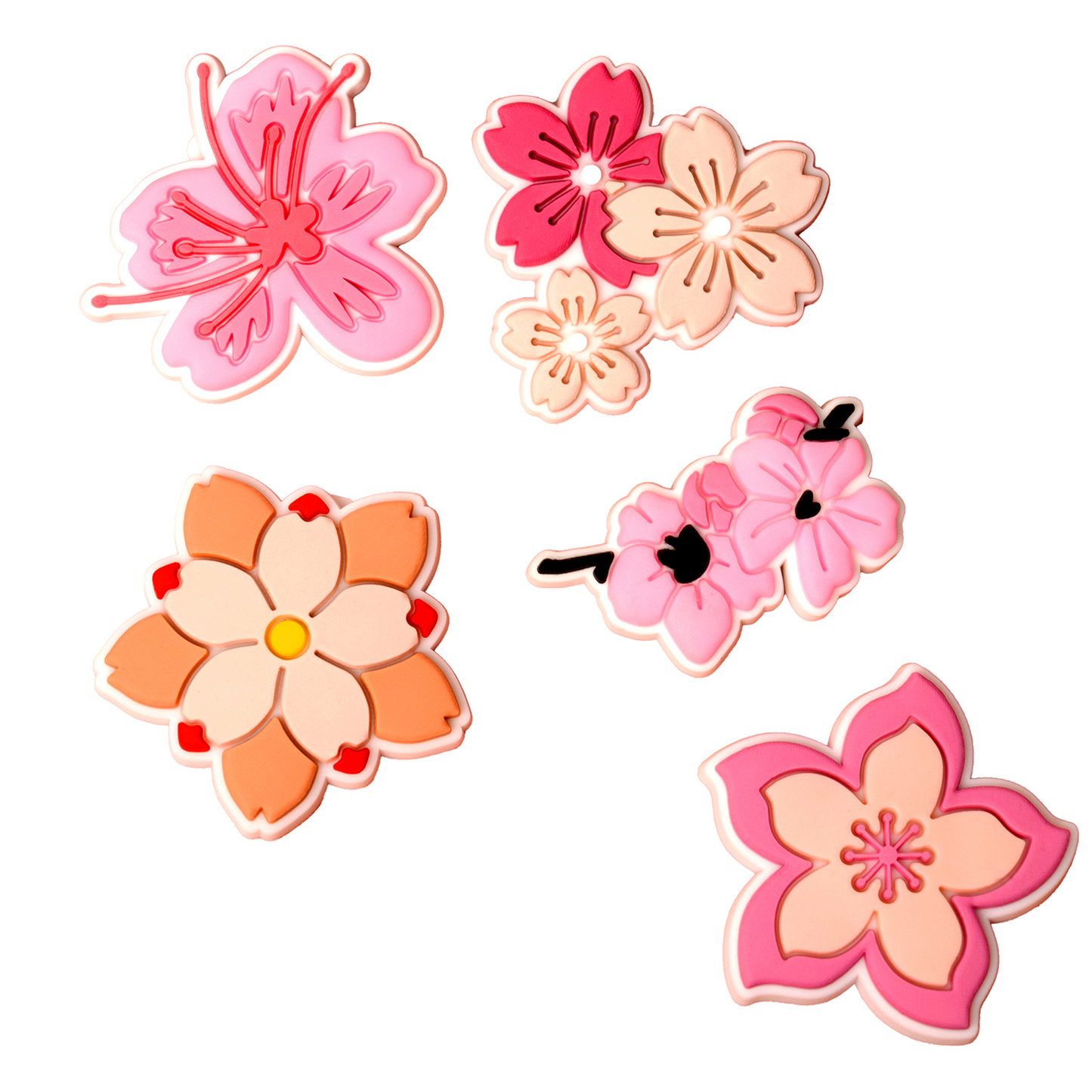 3D OEM Pink Blossom Sticker for Phone / Tablet Case, Set of 5, Multicolor