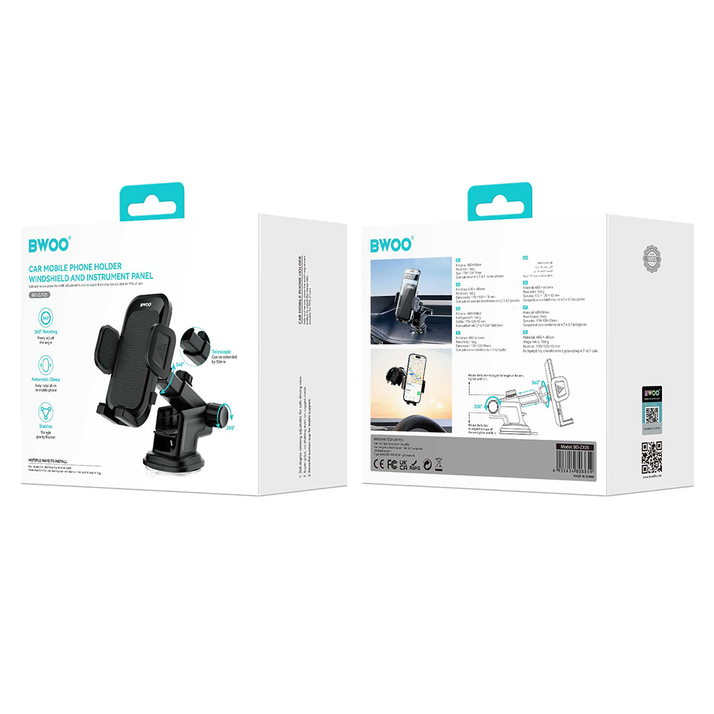 Car Mount BWOO BO-ZJ125, 4.7inch - 6.7inch, Black