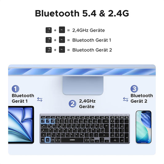 UGREEN K552 Wireless Keyboard (75163), BT / Wi-Fi, Black